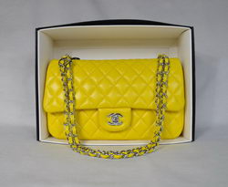 AAA Chanel Classic Flap Bag 1112 Lemon Yellow Leather Silver Hardware Knockoff